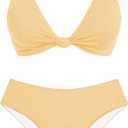 ZAFUL Bikini Set for Women V Neck Knot Front Push Up Bathing Suit High Cut Two Piece Swimsuit Brazilian Cheeky Swimwear, Size L