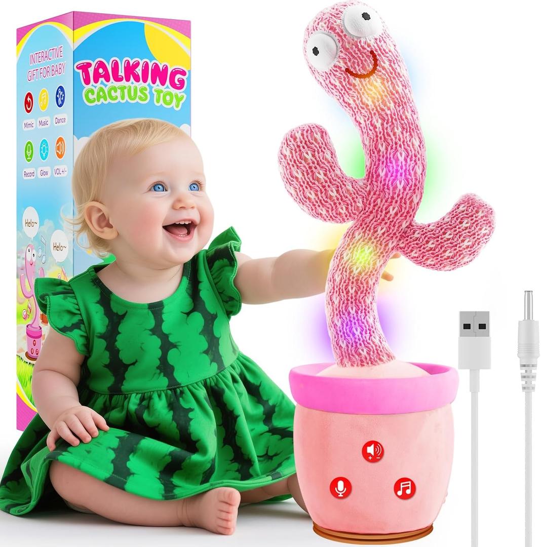 Rechargeable Dancing Talking Cactus Toy, Singing Cactus Baby Toy That Talks Back, Baby Toys 18 months+, Easter Basket Stuffers for Babies Toddlers, Easter Gifts for Kids, 1 Year Old Girl Gifts