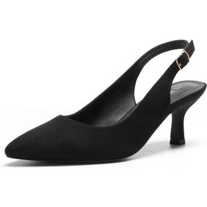 DREAM PAIRS Women's Kitten Heel Slingback Pointed Closed Toe Low Stiletto Heels Dress Bridal Elegant Wedding Pumps Shoes,Size 9,Black-Suede-1,SDPU2444W