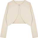 Arshiner Girls Open Front Shrug Cardigan Kids Children Knit Long Sleeve Bolero with Button Closure (12-13 Years, Beige)