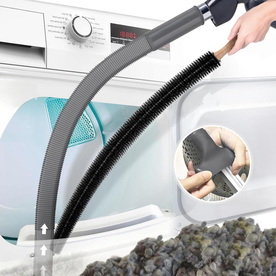 2 Pieces Dryer Vent Cleaner Kit Compatible with All Vacuum Cleaner, Dryer Lint Brush and Vacuum Hose Attachment with Stretch Universal Connector, Quickly Lint Remover, Deep Gray