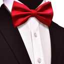 GUSLESON Mens Solid Color Double Fold Pre-tied Bow Tie and Pocket Square Cufflink Set with Gift Box