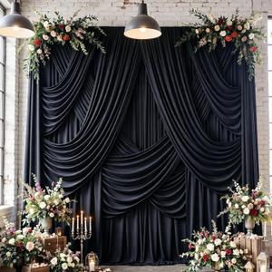 30ft x 12ft Black Backdrop Curtains for Wedding Parties, Wrinkle Free Photo Backdrop Drapes 6 Panels 5x12ft Back Drop Cloth for Birthday Retirement Halloween Photography Background