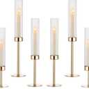 Gold Hurricane Candle Holders, Set of 6 for Glass Windproof Candlestick Holders,Tall Taper Candle Sticks Holder Decor for Home Decor, Wedding, Dinning, Party Decorative, Anniversary,Valentine (6 Pcs)