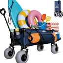 Beach Wagon for Sand with Big All-Terrain 9*4" Balloon Wheels, 200L Large Capacity 330lbs Heavy Duty Beach Carts, Collapsible Utility Wagon with Extended Tailgate for Beach Camping Outdoors