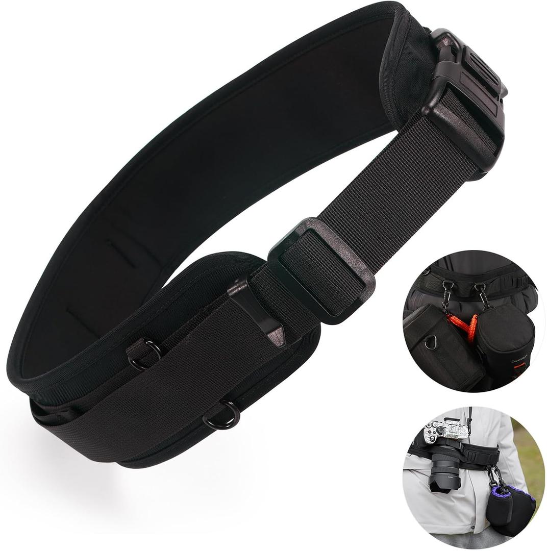 Cwatcun Multi-Function Camera Waist Belt, Outdoor Breathable Adjustable Camera Waist Strap for Photography Accessories (Medium, Black)