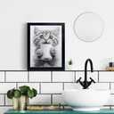 2 x Bathroom Picture Wall Decor, Framed Black and White Bathroom Wall Art, Toilet Paper in Little Funny cat Hand Animal Canvas Print Painting