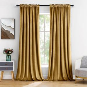 MIULEE Gold Velvet Curtains Thermal Insulated Blackout Curtain Drapes for Bedroom Living Room Darkening 84 Inches Long Curtains Panels Rod Pocket, Set of 2