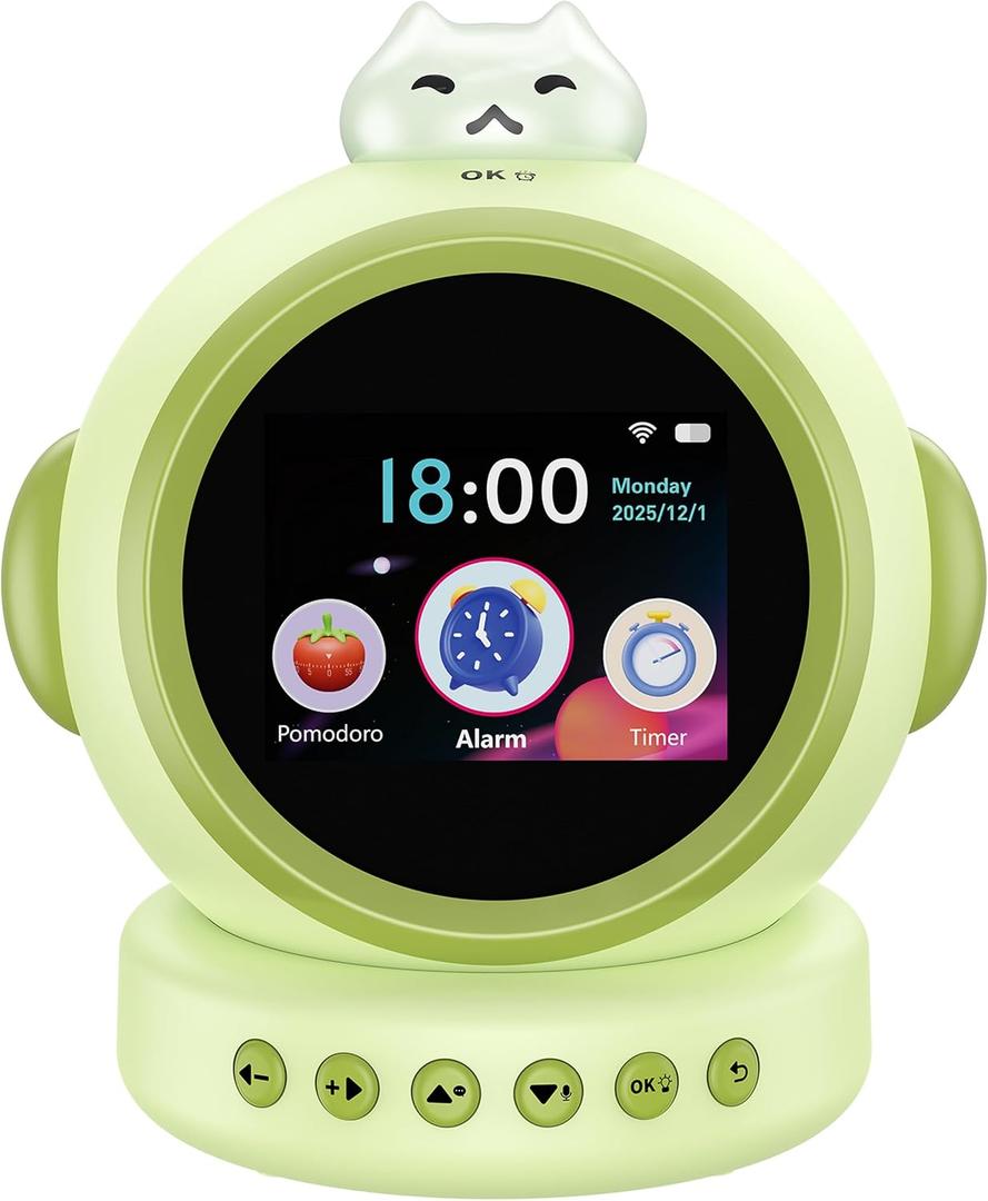 AI Kids Alarm Clock with ChatGPT - Smart Voice Control Alarm Clock for Toddlers, Ok-to-Wake Sleep Trainer with Night Light, Music & Time Learning, Gift for Boys Girls Ages 3-12