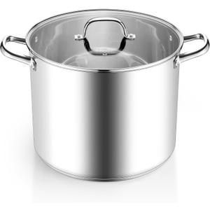 Homikit 16 Quart Stainless Steel Stock Pot, Large Sauce Soup Pot with Lid & Handles, Heavy Duty Cookware for Canning Steaming Simmering, Induction Stockpot Compatible All Cooktops, Dishwasher Safe, 16qt