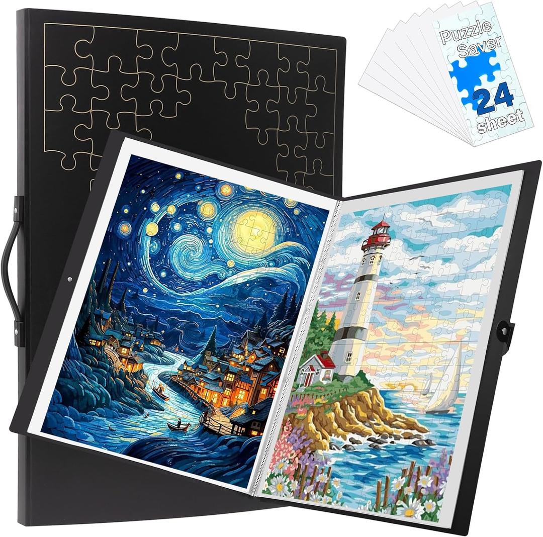 Extra Large Puzzle Storage Folder Keeper with 24 Puzzle Glue Sheets, Puzzle Frame Accessories for Puzzle Organizers and Storage, Dustproof Puzzle Keeper, Gift for Jigsaw Enthusiasts (1000 Piece)