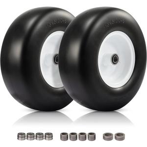 13x5.00-6 Flat Free Lawn Mower Tire, Zero Turn Mower Front Tires, 13x5x6 Solid Mower Wheel for Residential and Commercial, with 1/2" 3/4" 5/8" Precision Bearings, 3.25"-6.85" Centered Hub, 2 Pack, 13x5.00-6 Flat Free with Rim