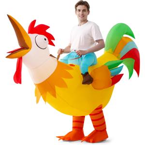 Spooktacular Creations Chicken Inflatable Costume Adult, Ride on Rooster Blow Up Funny Costume for Halloween Themed Parties (X-Large(71in))