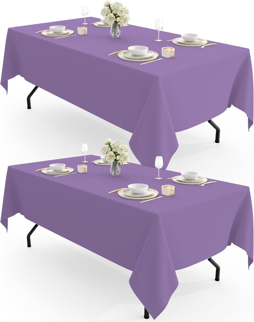 Pureegg Rectangle Table Cloth 60" x 102" Durable Polyester Tablecloth Offers Reusable & Washable Protection, Ideal for Outdoor Party, Picnic, Wedding, Banquet and Birthday, 2 Pack, Lavender
