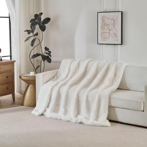 Luxury Fluffy Faux Fur Throw Blanket,Thick Fluffy Fuzzy Cozy Blanket,Plush Blankets for Couch, Sofa, Chair, Bed-Ivory White,50x60