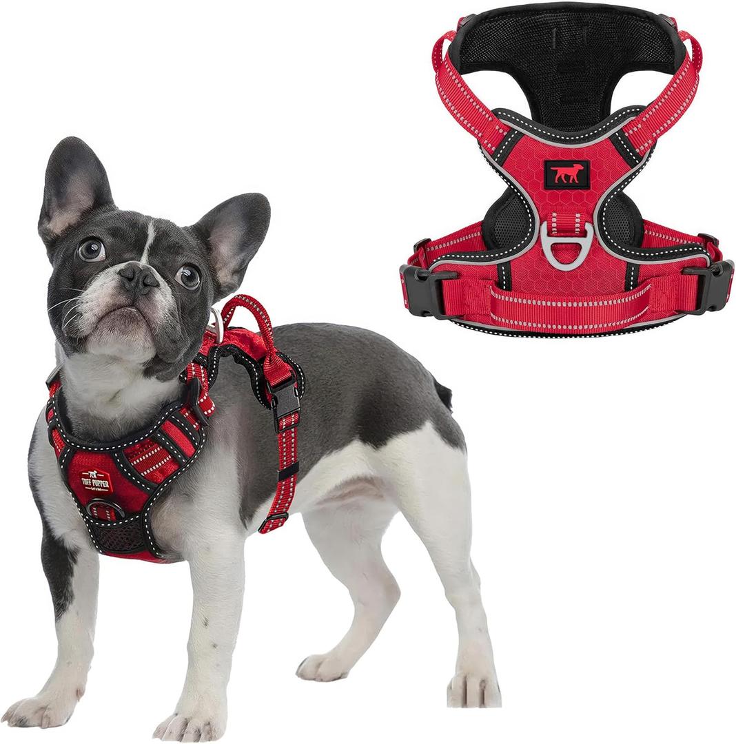 Tuff Pupper No Pull Easy Walk Dog Harness | Heavy Duty Pet Vest | Front & Back Leash Clips | Strong Safety Handle | Reflective Anti Pull Vest | Comfortable Padded Escape Proof Harness (Medium, Red) (Medium (Neck: 15-23" , Chest: 18-24"))