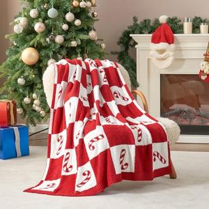 Snuggle Sac Candy Cane Throw Blanket Red Christmas Blanket 50x60 inches, Ultra Soft Cozy Decorative Throw Blanket for Couch, Sofa and Bed for Christmas