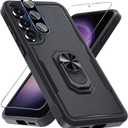 Janmitta for Samsung Galaxy S25 FE Case with Screen Protector+Camera Lens Protector,Heavy Duty Shockproof Full Body Protective Cover Built in Rotatable Metal Ring Holder Kickstand,2025 Black Matte
