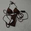 Women Two Piece Swimsuit Sexy Swimwear Halter String Triangle Bikini Sets (Small, Coffee)