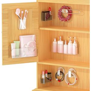 Medicine Cabinet Door Organizer, 8-Pack Bathroom Mirror Cabinet Door Storage, Clear Acrylic Cosmetic Display Case Adhesive Wall-Mounted Shelves Vanity Makeup Organizers Caddy Holder for Lipstick