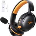 Wireless Gaming Headset, 2.4GHz USB Gaming Headphones with Bluetooth 5.4, 53MM 3D Stereo Sound, 65H Battery, ENC Noise Canceling Mic, 3.5mm Wired, for PS5, PC, PS4, Mac, Switch, Black-Orange