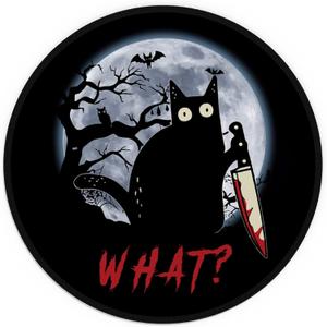Black Murderous Knife Cat What Round Gaming Mouse Pad 7.97.9,Funny Sneaky Cat Thrill Cat Printed Non-Slip Rubber Base Mouse Mat for Office Playroom Dorm, Gift for Friends Teens