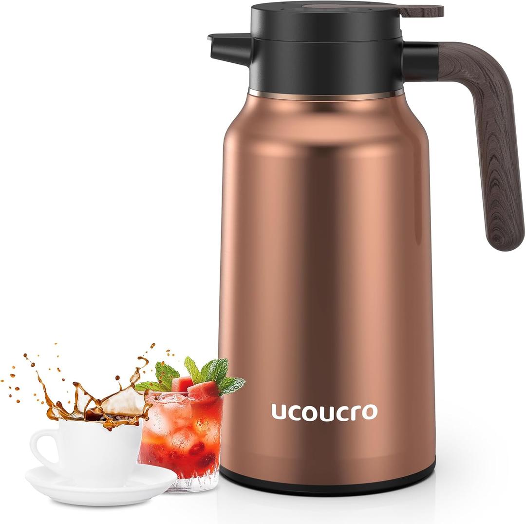70 oz / 2L Thermal Coffee Carafe Stainless Steel - Insulated Coffee Dispenser for Hot & Cold Liquids - Perfect for Coffee, Tea, Water, Parties, Office & Home Use (Champange)