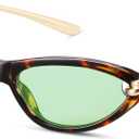 Retro Oval Cat Eye Sunglasses for Women Y2k Small Cateye Sun Glasses Womens Trendy 90s Designer Narrow Shades CS013 (Tortoise Frame/Green Lens)