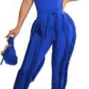 EDITCOZY Women Sexy Two Piece Outfits Fringe Pants Set Tassel Club 2 Piece Sets Going Out Birthday Party Night (Blue, XXL)