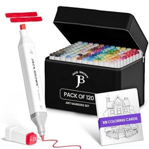 JACK BROWN 120 Colors Alcohol Markers Set with Fine & Chisel Dual Tip - Professional Art Markers for Adults & Kids, Perfect for Drawing, Sketching, Coloring & Animation - Includes Durable Marker Case