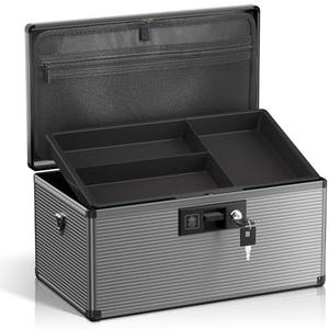 Lockbako Medicine Lock Box with Key, Alluminum Alloy Box for Medication,First Aid Box with a Removeable Tray to Store Medicines & Pills for Home&Travel, Black,16 * 9.25 * 7.48 Inch