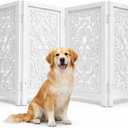 Free Standing Dog Gate 4 Panel, 56x28 Foldable Wooden Pet Barrier in White