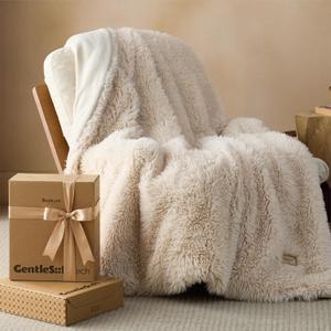 Bedsure GentleSoft Luxury Faux Fur Beige Throw Blanket for Couch, Extra Soft Fuzzy Fluffy Shaggy Blanket Gifts for Women, Warm Cozy Plush Comfrt Fleece Throw for Room Decor, 50x60 Inches