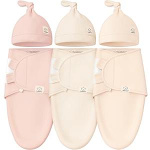 KeaBabies 3-Pack Organic Swaddles for Newborns Girls, Boys with Hats - Soft Cotton Baby Sleep Sacks 0-3 Months, Breathable Baby Hats and Swaddles 0-3 Months, Newborn Essentials Must Haves (Angelic)