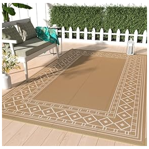GENIMO Outdoor Rug 5'x8' Waterproof for Patio, Reversible Outdoor Plastic Straw Rug Carpet, Camping Mats for Outdoor Decor, RV, Backyard, Deck, Balcony, Picnic, Black & Brown