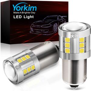 Yorkim 1156 LED Bulb White, 3000 Lumens 300% Super Brighter LED Reverse Lights, BA15S P21W 7506 1003 1141 Led Bulbs for Car Backup Tail Brake Turn Signal Blinker Lights, Pack of 2