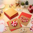 Motipuns 24 Pack Mother's Day DIY Card Making Kit Blank Card Envelopes with 1200 Colorful Pom Poms Balls Heart Decor for Make Your Own Craft Exchange Activity Scrapbook Gift(Pink, Red, White)