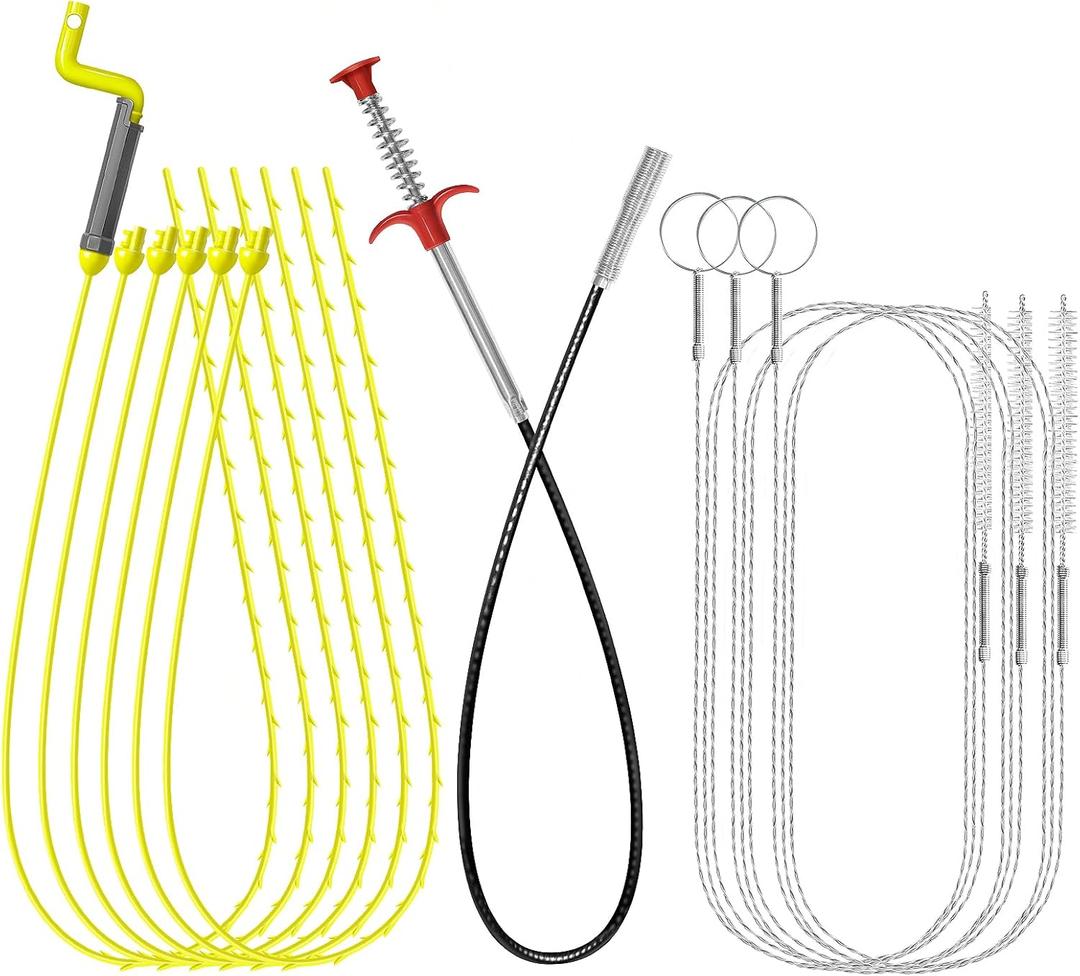 35.5inch Drain Clog Remover Tool(1pcs), 35inch Drain Snake Hair Remover(6pcs) 59inch Cleaning Brush(3pcs), Sink Plunger, Sink Drain Cleaner Set For Toilet, Kitchen Sink, Bathroom Tub, 10 Pack