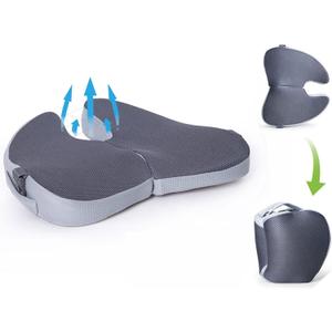 Small Travel Seat Cushion for Airplane, Portable Foldable Seat Cushion, Sciatica Pain Relief with Built-in Handles-Memory Foam Chair Cushions to Enhance Posture & Back Pain, for Car, Office, Gaming (Gray)