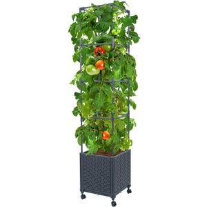 LINEX Raised Garden Bed Planter Box with Trellis, 56.7 Tomato Planters for Climbing Plants Vegetable Vine Flowers Outdoor Patio, Tomatoes Cage w/Self-Watering & Wheels (12.4*12.4*56.7 inch) LINEX Raised Garden Bed Planter Box with Trellis, 56.7 Tomato Planters for Climbing Plants Vegetable Vine Flowers Outdoor Patio, Tomatoes Cage w/Self-Watering & Wheels (12.4*12.4*56.7 inch)