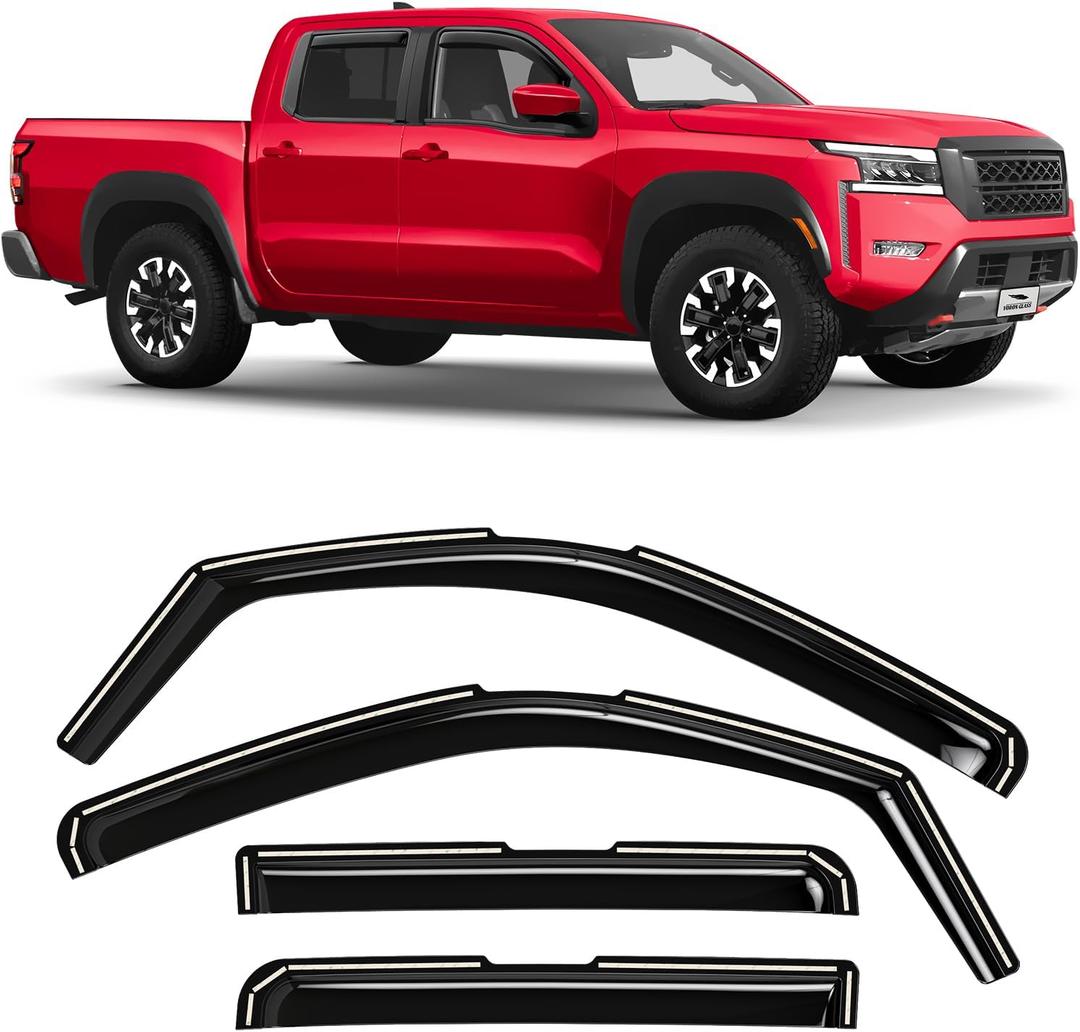 Voron Glass in-Channel Extra Durable Rain Guards for Nissan Frontier 2022-2026 Crew Cab, Window Deflectors, Vent Window Visors, 4 Pieces - 200457