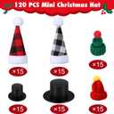 WILLBOND 120 Pcs Christmas Mini Santa Hat for Crafts Tiny Knit, Plastic and Plaid Hats Set Xmas Decoration for Christmas Tree Ornaments DIY Art, 6 Styles