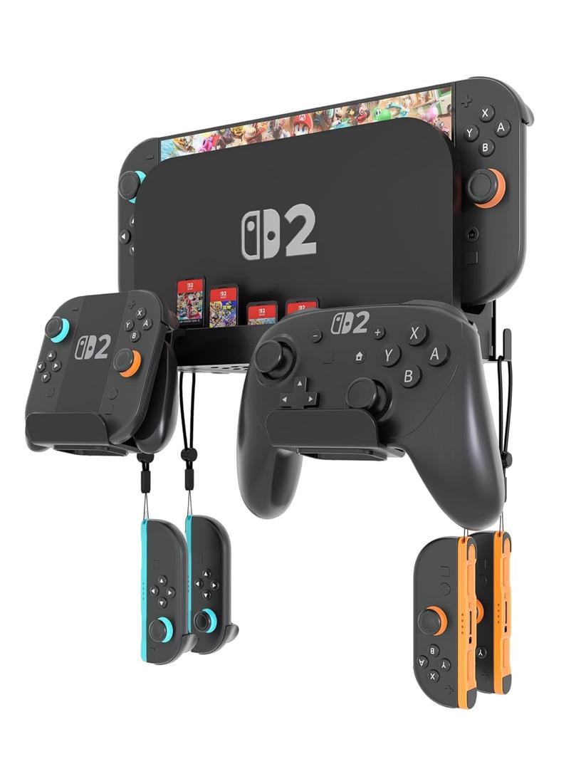 KUNSLUCK Switch 2 Wall Mount - Wall Mount Stand for Nintendo Switch 2 (2025) Console, Joy-Con, Game Cards - Space-Saving Dock with Cooling Vent Design & Easy Installation All-in-One Wall Holder Organizer Kit