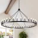 60" Black Wagon Wheel Chandelier 36 Light Large Farmhouse Chandeliers for High Ceiling Hanging Modern Round Pendant Lighting Fixture for Living Room Foyer Entryway Dining Room Kitchen