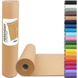 PerkHomy Brown Kraft Paper Roll 17.5" x 1,200" (100') for Gift Wrapping Bulletin Board Craft Art Bouquet Flower Packing Valentines Easel Moving Shipping Floor Poster Covering Table 70GSM 50LB