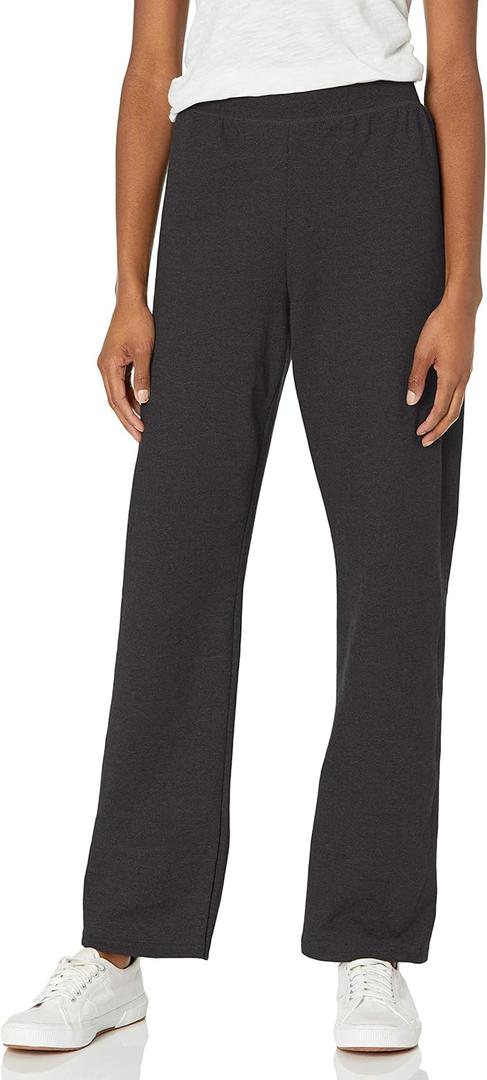 Hanes Women's Sweatpants, EcoSmart Fleece Pants, Pocketless Open-Bottom Sweatpant, Regular & Petite (X-Large, Ebony)