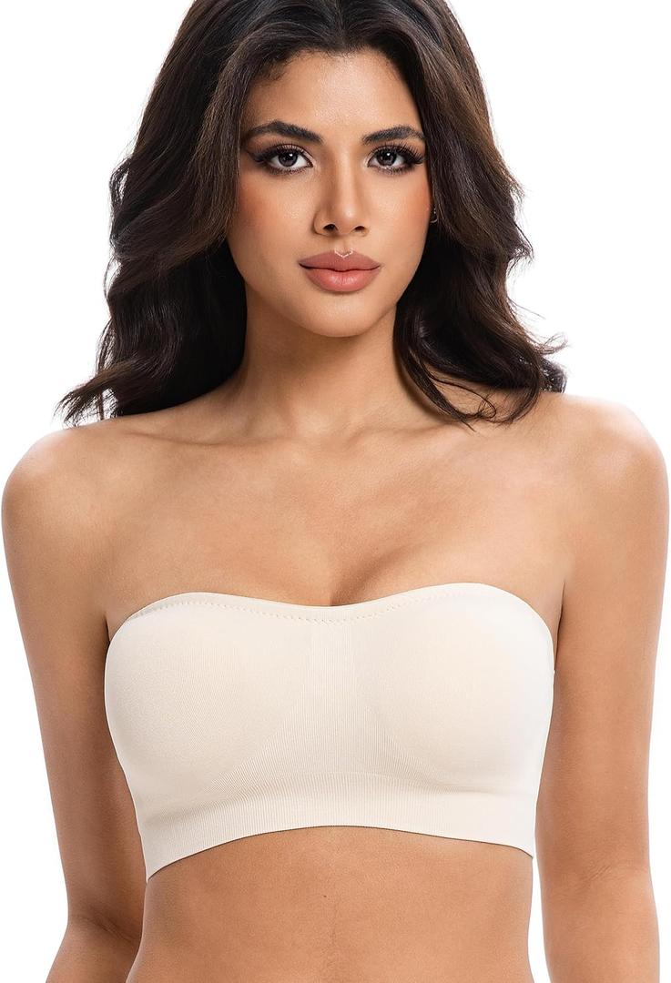 Lusait Strapless Bras for Women Non-Slip Seamless Padded Bandeau Bra Wireless Convertible Tube Top Bralette S