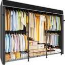 ULIFHOME E14C Pro Heavy Duty Closet Organizer SystemFreestanding Clothing Racks for Hanging ClothesAdjustable Garment Rack 70.1"W 16.6"D 76.4"H Hold 960 lbsBlack Rack with Black Dustproof Cover