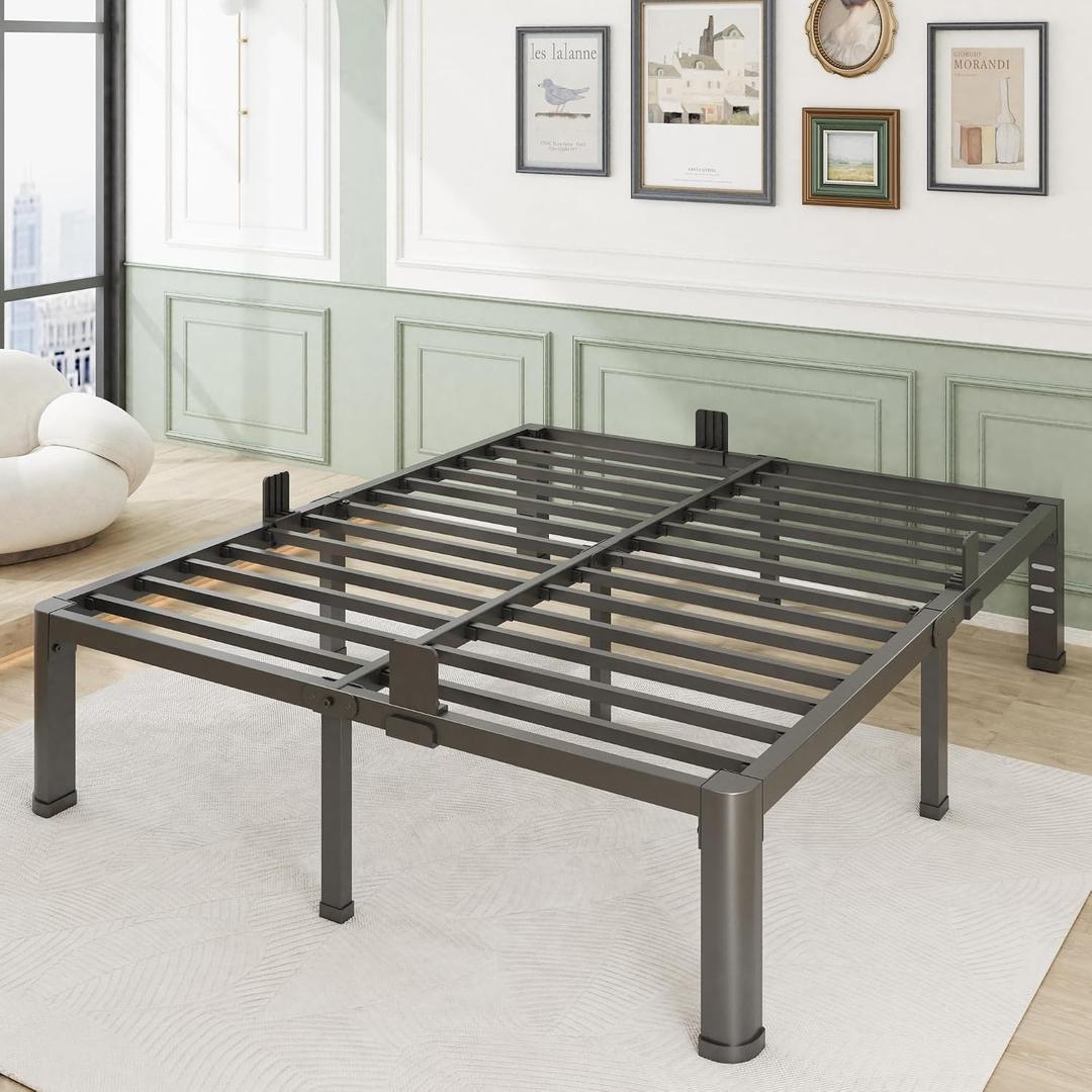 Firpeesy 14 Inch Queen Size Bed Frame, Sturdiness Metal Queen Platform Bed Frame with Storage, No Box Spring Needed, Noiseless, Ease of Assembly