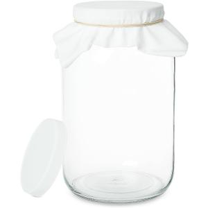 kitchentoolz 1 Gallon Glass Wide Mouth Kombucha Brewing Mason Jar - Home Brewing and Fermenting Kit with Cotton Cloth Filter, Rubber Band and Plastic Lid (1 Jar)